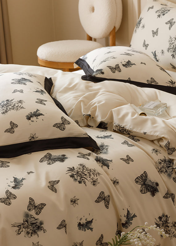 Black & White Butterfly French Ruffle Bedding Set
