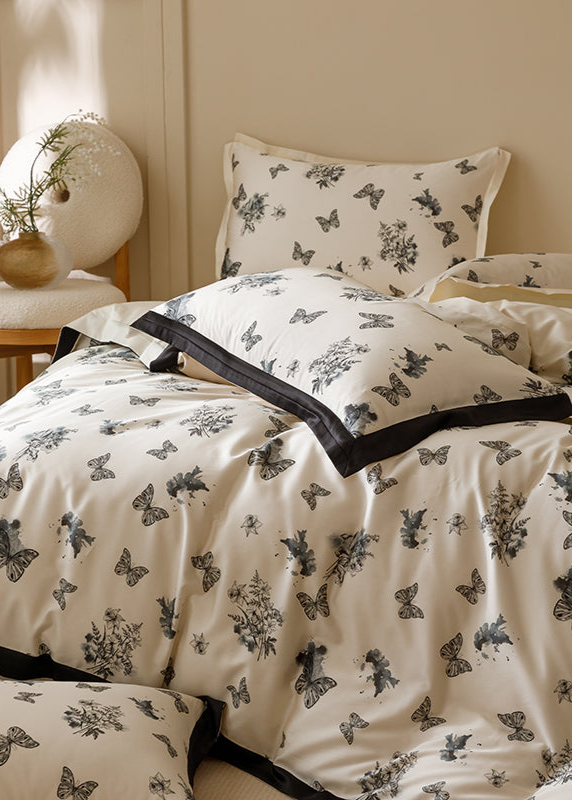 Black & White Butterfly French Ruffle Bedding Set