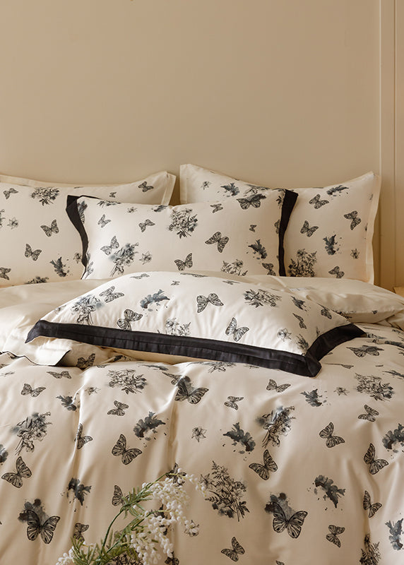 Black & White Butterfly French Ruffle Bedding Set