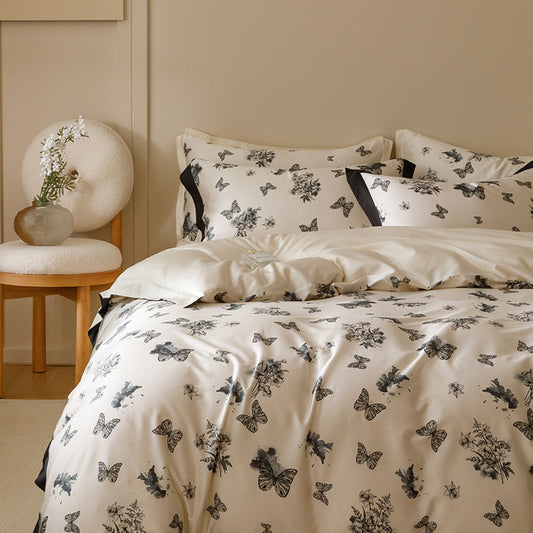 Black & White Butterfly French Ruffle Bedding Set
