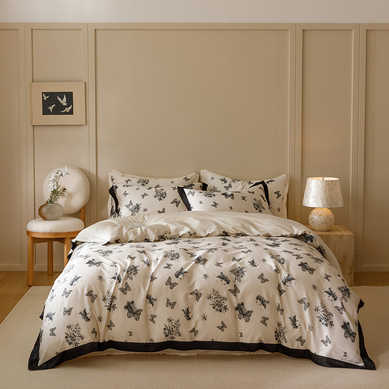 Black & White Butterfly French Ruffle Bedding Set