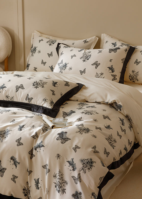 Black & White Butterfly French Ruffle Bedding Set