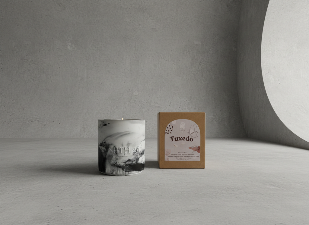 Marble Concrete Candle – Available in Tuxedo°, Cozy°, and Sweet Flame° 60-hour burn time | Refillable forever