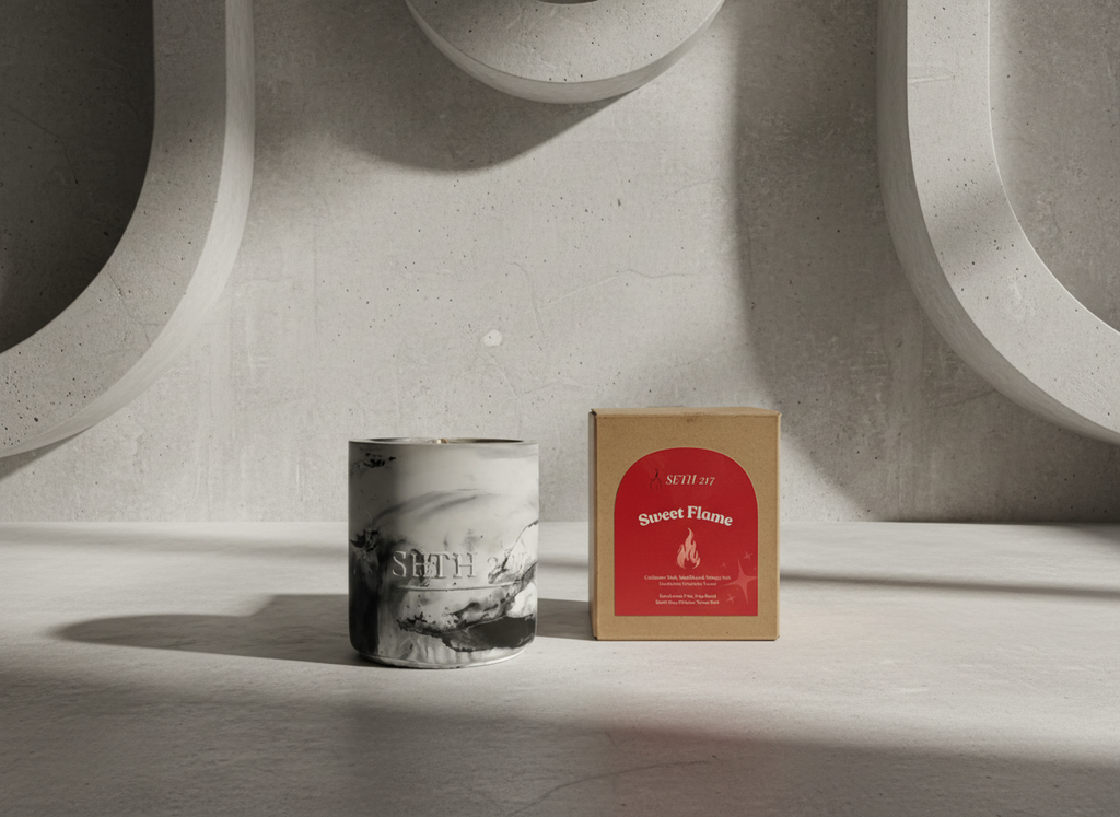 Marble Concrete Candle – Available in Tuxedo°, Cozy°, and Sweet Flame° 60-hour burn time | Refillable forever