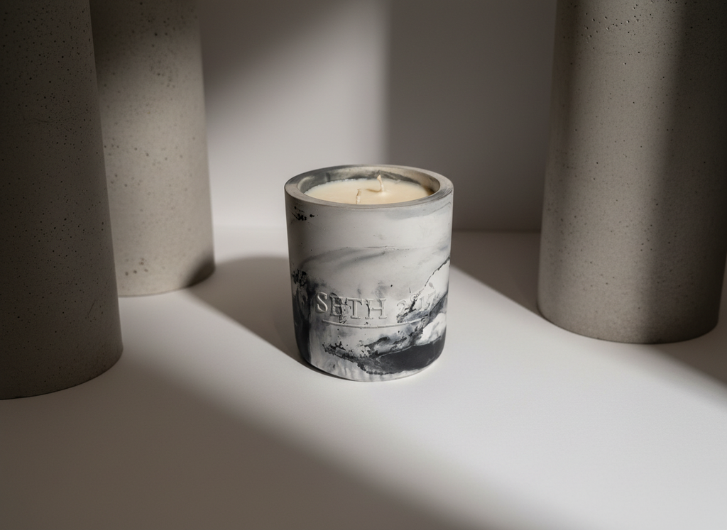 Marble Concrete Candle – Available in Tuxedo°, Cozy°, and Sweet Flame° 60-hour burn time | Refillable forever