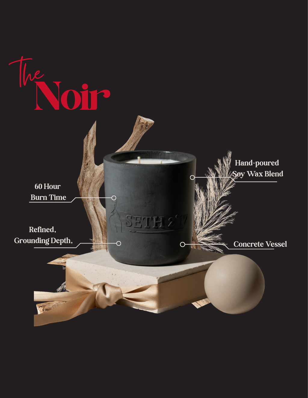 Noir Concrete Candle – Available in Tuxedo°, Cozy°, and Sweet Flame° 60-hour burn time | Refillable forever