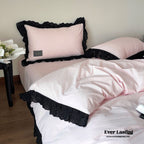 Ever Lasting° Black Lace Ruffle Bedding Set – Purple Coquette Lace Duvet Cover & Sheets