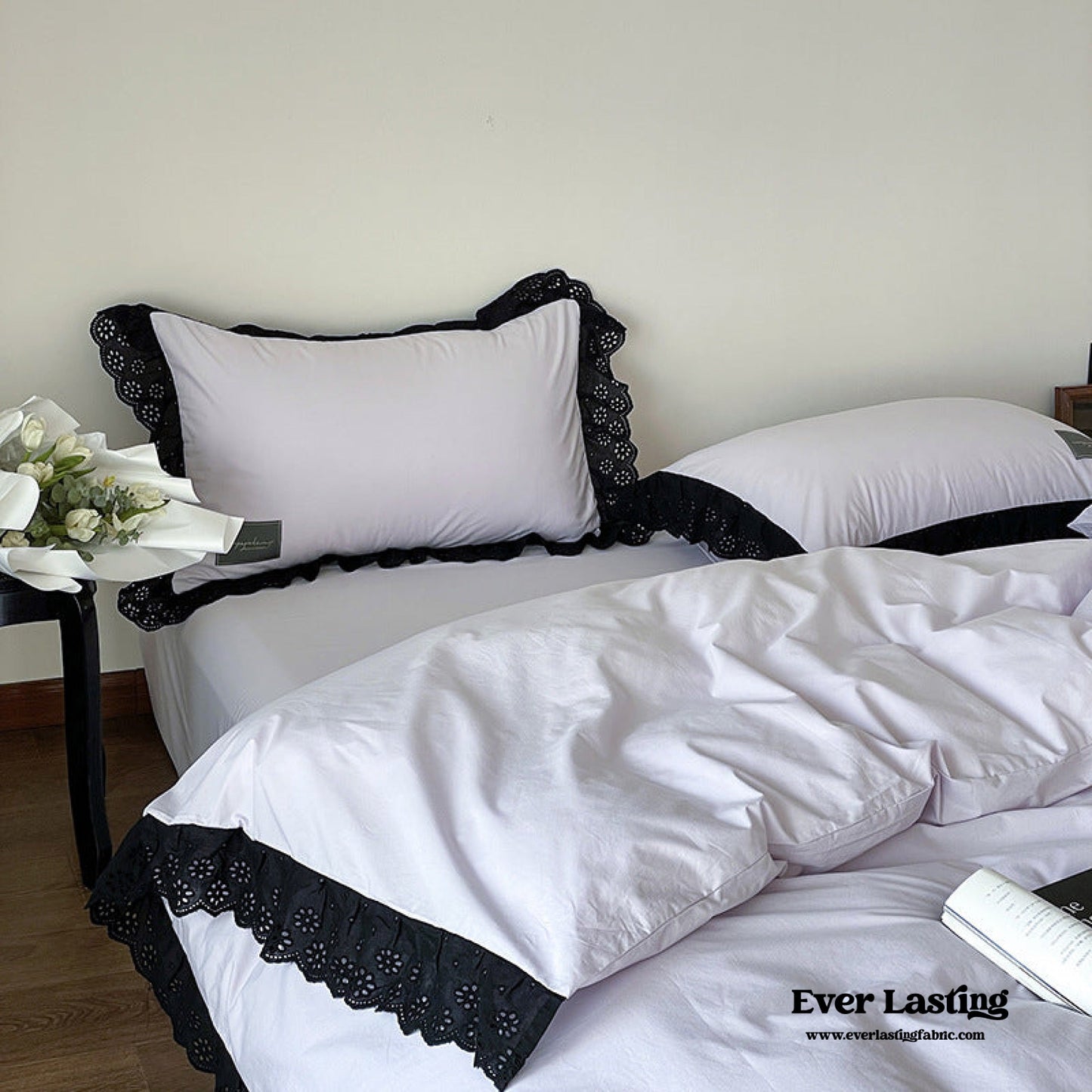 Black Lace Ruffle Bedding Set / Purple