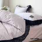 Ever Lasting° Black Lace Ruffle Bedding Set – Purple Coquette Lace Duvet Cover & Sheets