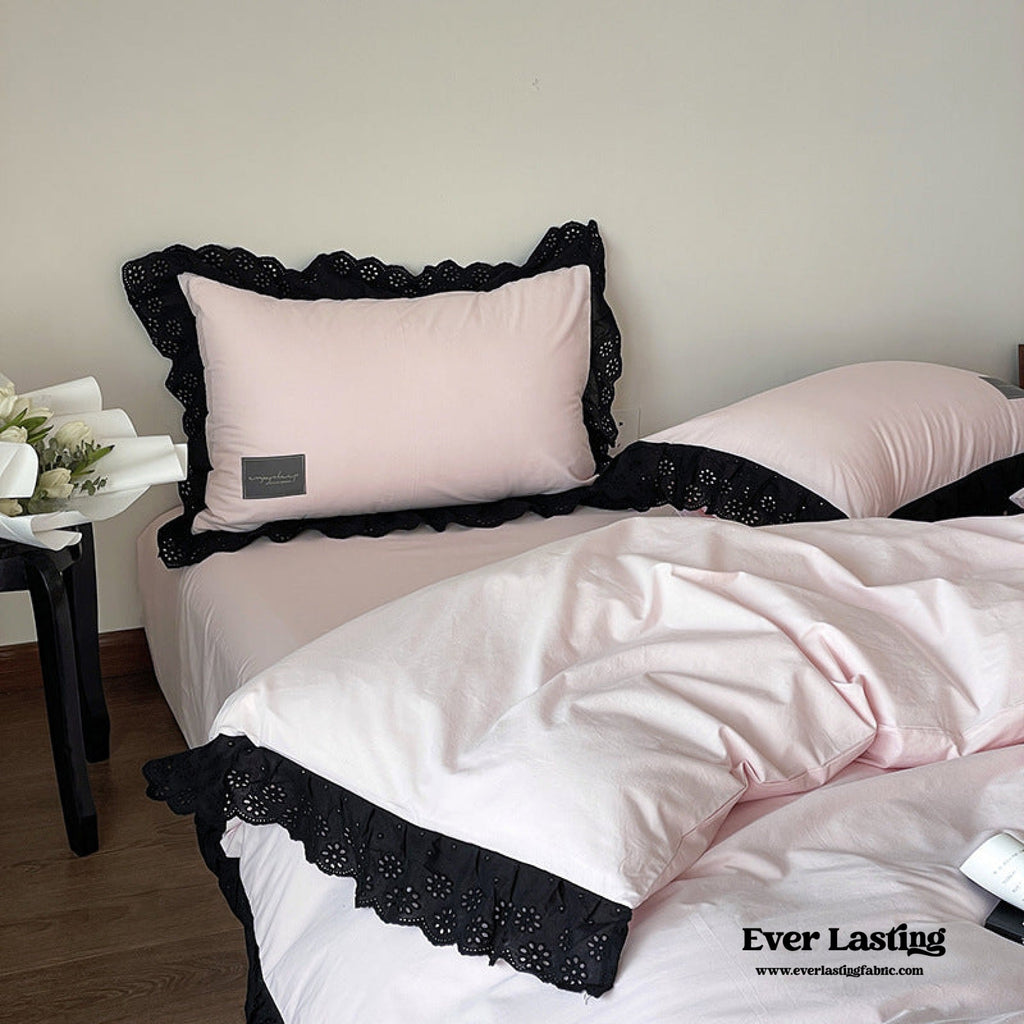 Ever Lasting° Black Lace Ruffle Bedding Set – Purple Coquette Lace Duvet Cover & Sheets