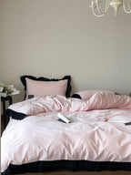 Ever Lasting° Black Lace Ruffle Bedding Set – Purple Coquette Lace Duvet Cover & Sheets