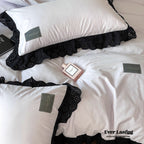 Ever Lasting° Black Lace Ruffle Bedding Set – Purple Coquette Lace Duvet Cover & Sheets