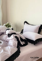 Ever Lasting° Black Lace Ruffle Bedding Set – Purple Coquette Lace Duvet Cover & Sheets
