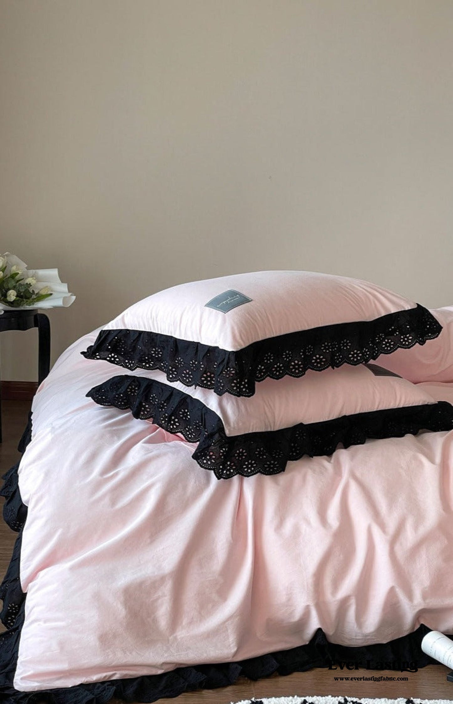 Black Lace Ruffle Bedding Set / Purple
