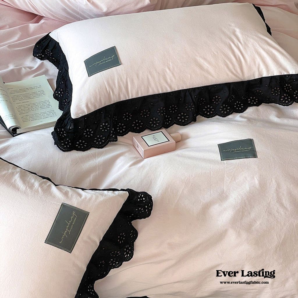 Ever Lasting° Black Lace Ruffle Bedding Set – Purple Coquette Lace Duvet Cover & Sheets