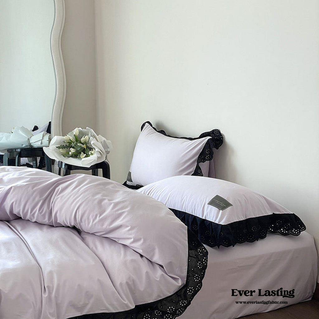Ever Lasting° Black Lace Ruffle Bedding Set – Purple Coquette Lace Duvet Cover & Sheets