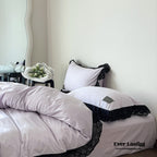 Ever Lasting° Black Lace Ruffle Bedding Set – Purple Coquette Lace Duvet Cover & Sheets