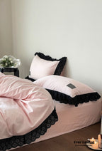 Ever Lasting° Black Lace Ruffle Bedding Set – Purple Coquette Lace Duvet Cover & Sheets