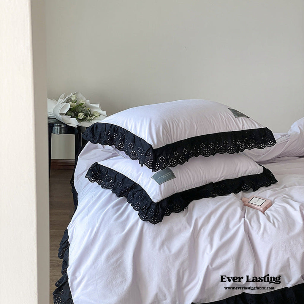 Ever Lasting° Black Lace Ruffle Bedding Set – Purple Coquette Lace Duvet Cover & Sheets