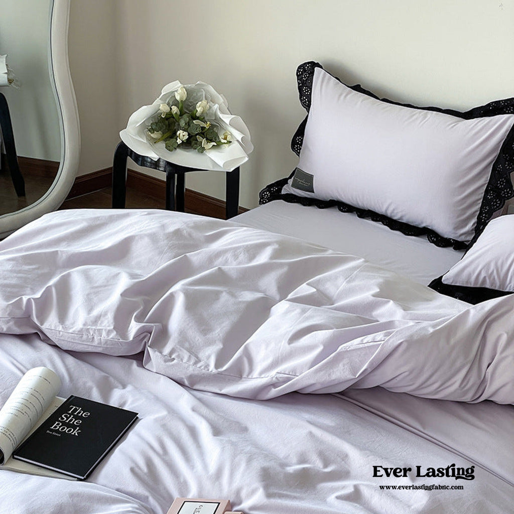 Ever Lasting° Black Lace Ruffle Bedding Set – Purple Coquette Lace Duvet Cover & Sheets