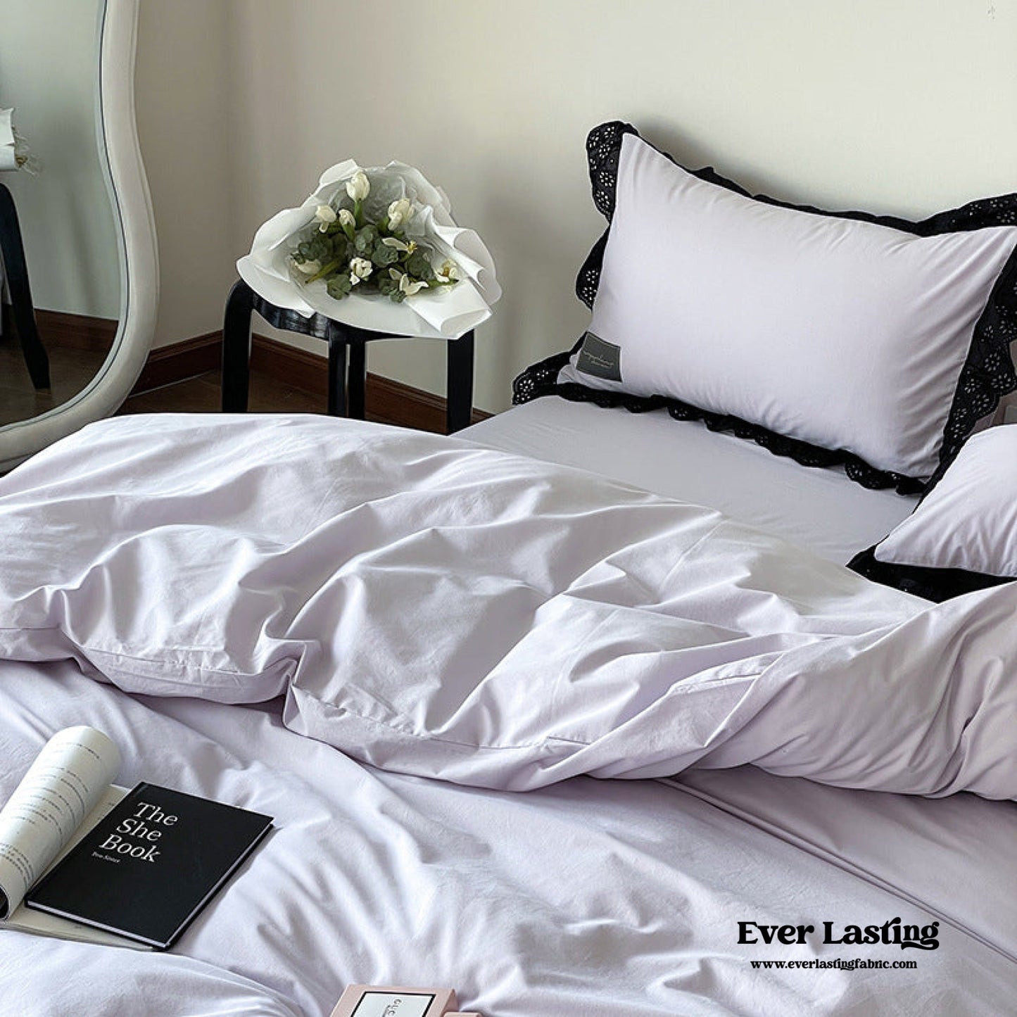 Black Lace Ruffle Bedding Set / Purple