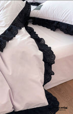 Ever Lasting° Black Lace Ruffle Bedding Set – Purple Coquette Lace Duvet Cover & Sheets