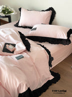 Ever Lasting° Black Lace Ruffle Bedding Set – Purple Coquette Lace Duvet Cover & Sheets