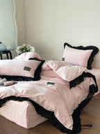 Ever Lasting° Black Lace Ruffle Bedding Set – Purple Coquette Lace Duvet Cover & Sheets