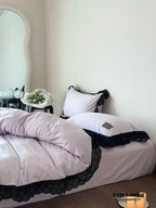 Ever Lasting° Black Lace Ruffle Bedding Set – Purple Coquette Lace Duvet Cover & Sheets