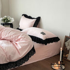 Ever Lasting° Black Lace Ruffle Bedding Set – Purple Coquette Lace Duvet Cover & Sheets