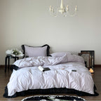 Ever Lasting° Black Lace Ruffle Bedding Set – Purple Coquette Lace Duvet Cover & Sheets