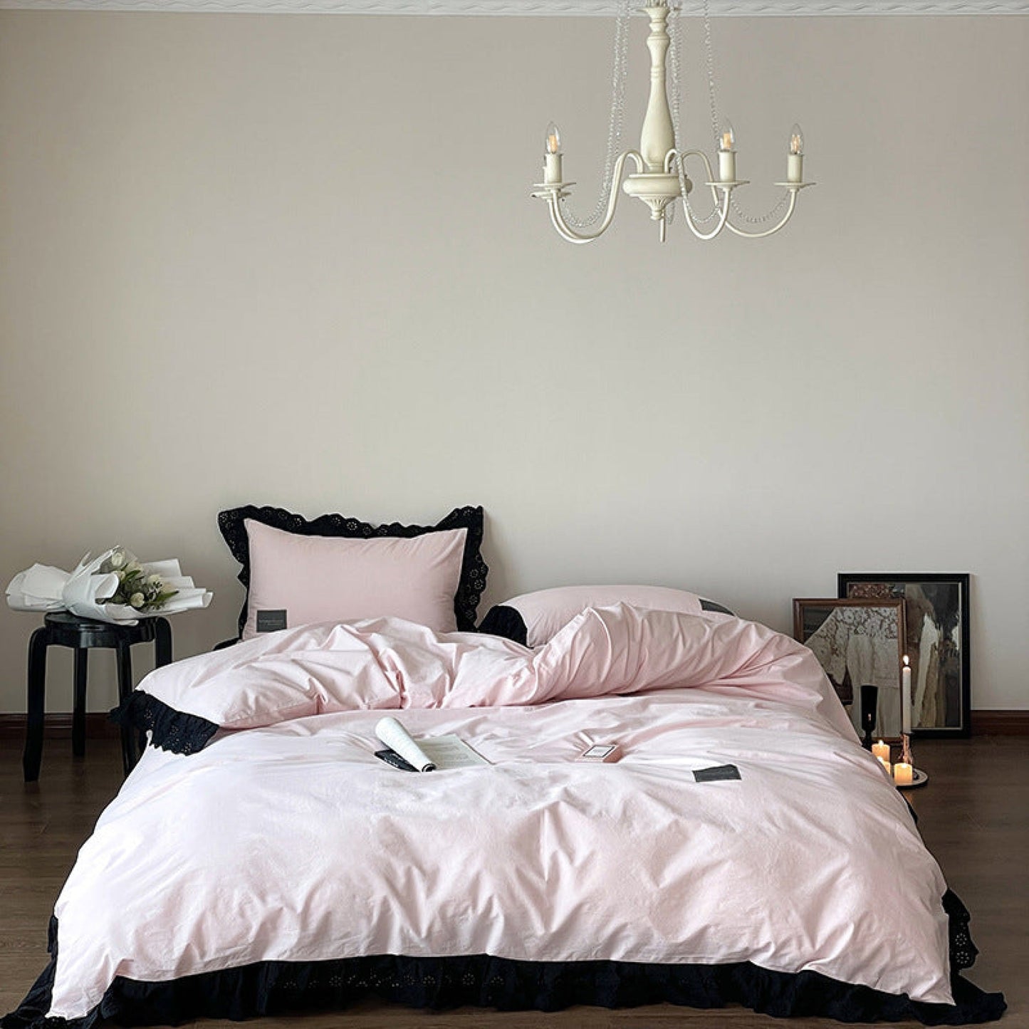 Black Lace Ruffle Bedding Set / Purple