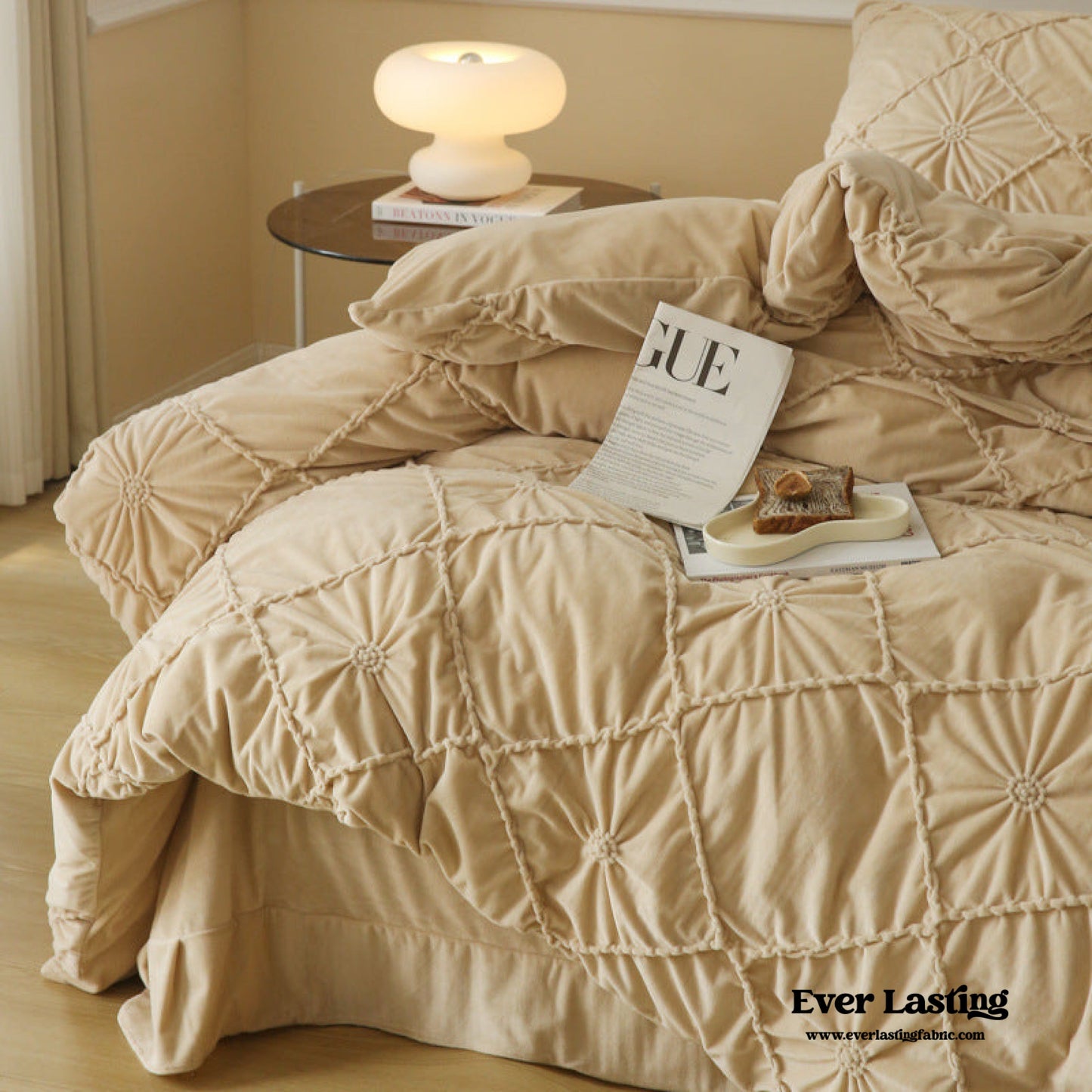 Boho Braided Velvet Bedding Set / Yellow