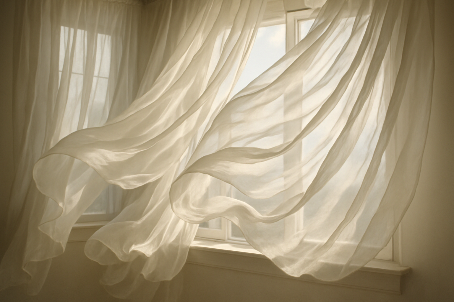curtains blowing in the wind