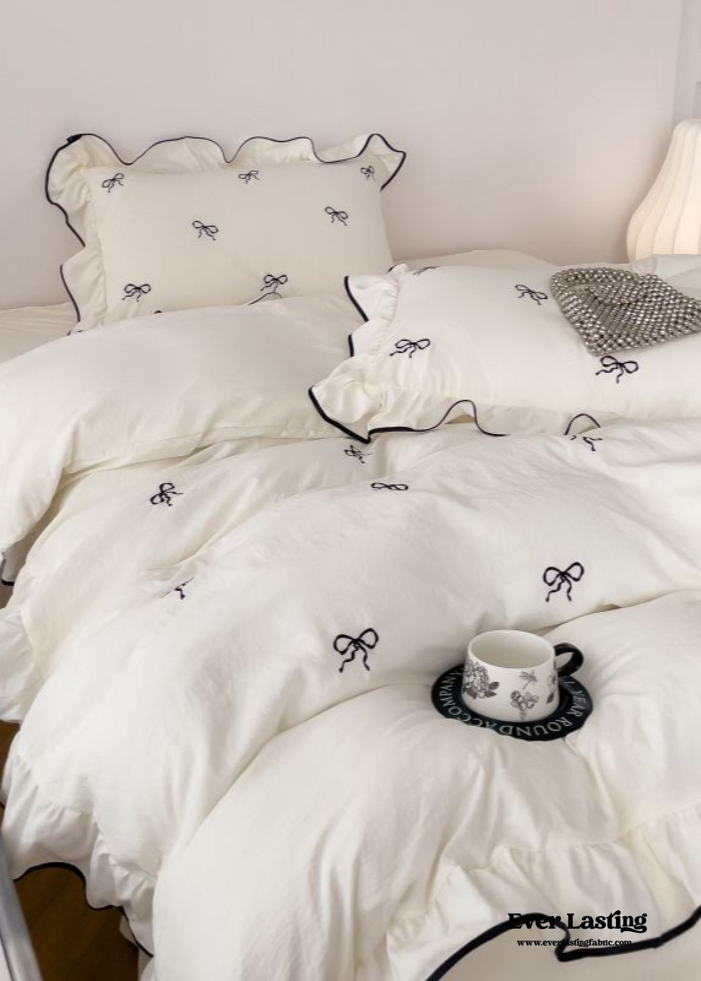 Dreamy Embroidered Ruffle Bedding Set / Ribbon