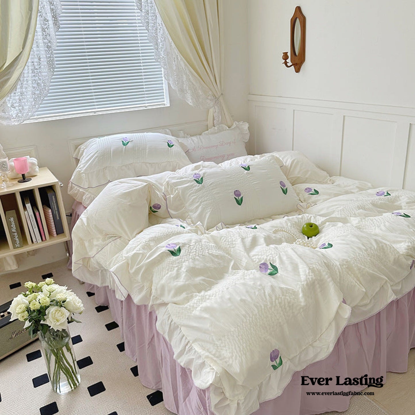 Dreamy Embroidered Ruffle Bedding Set / Ribbon