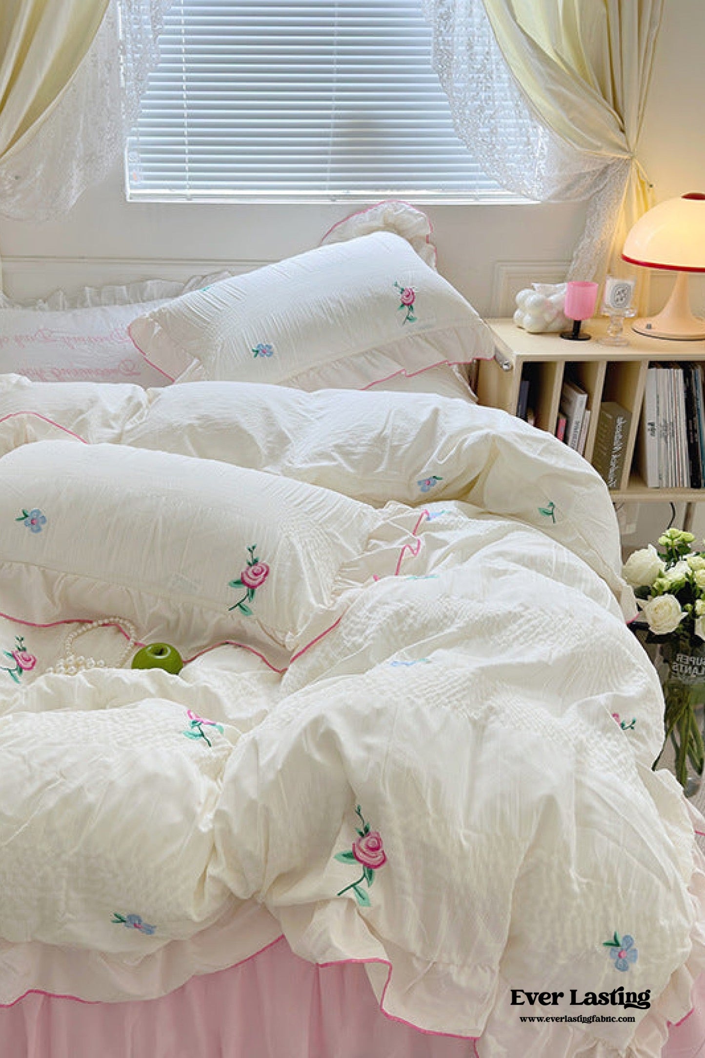 Dreamy Embroidered Ruffle Bedding Set / Ribbon