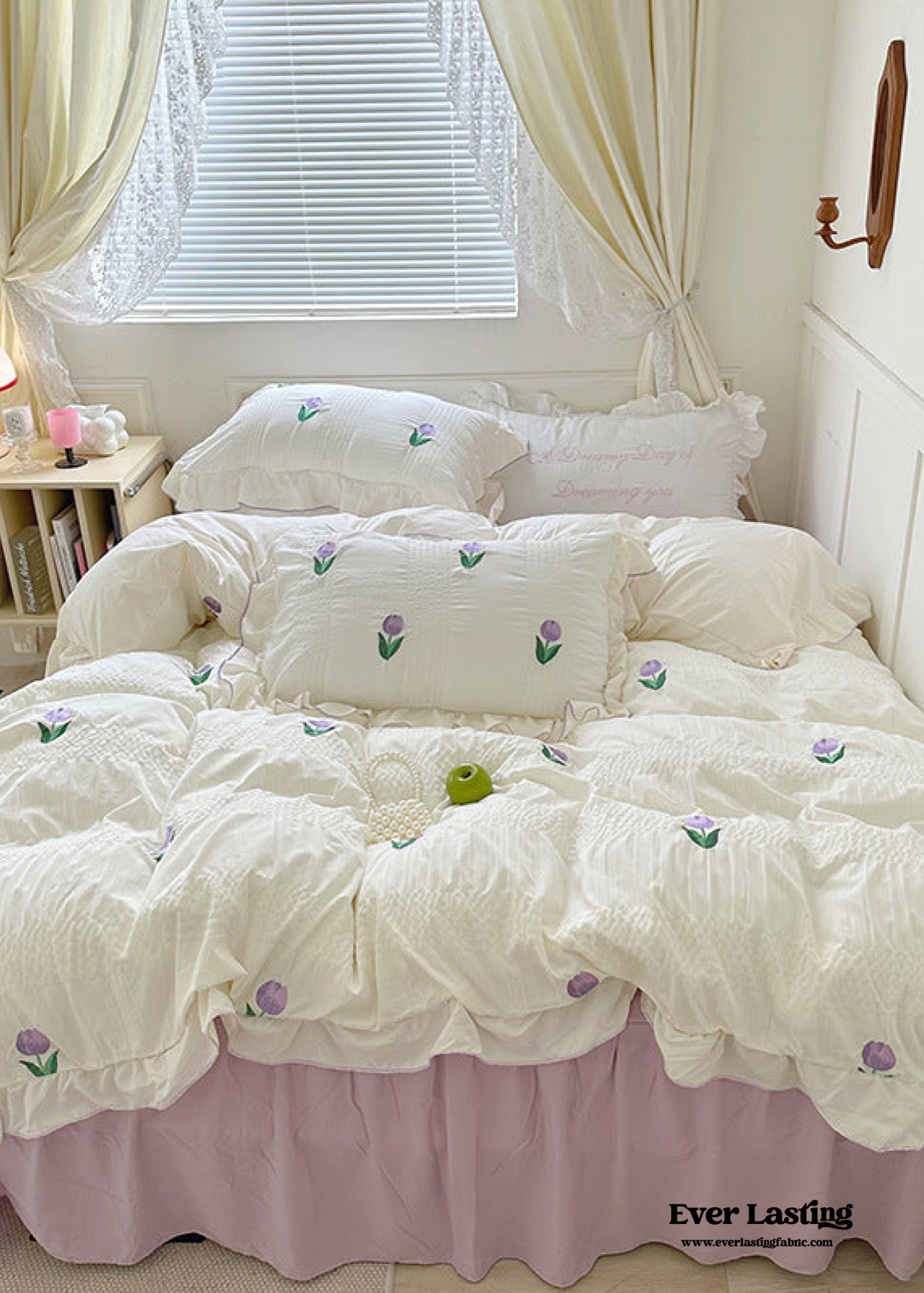 Dreamy Embroidered Ruffle Bedding Set / Ribbon
