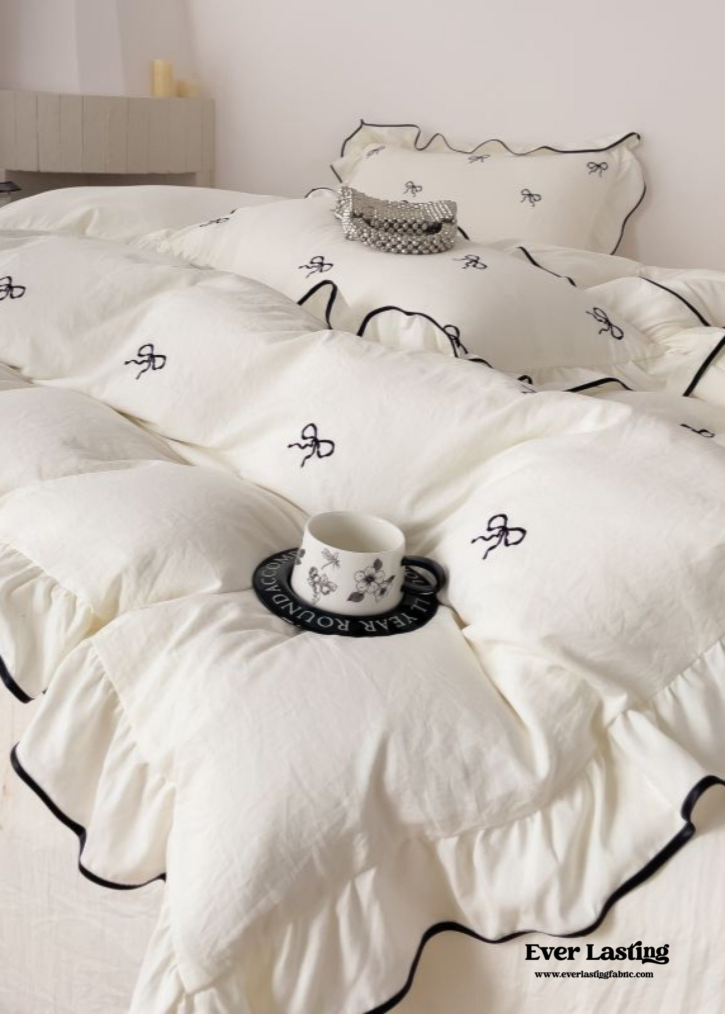 Dreamy Embroidered Ruffle Bedding Set / Ribbon