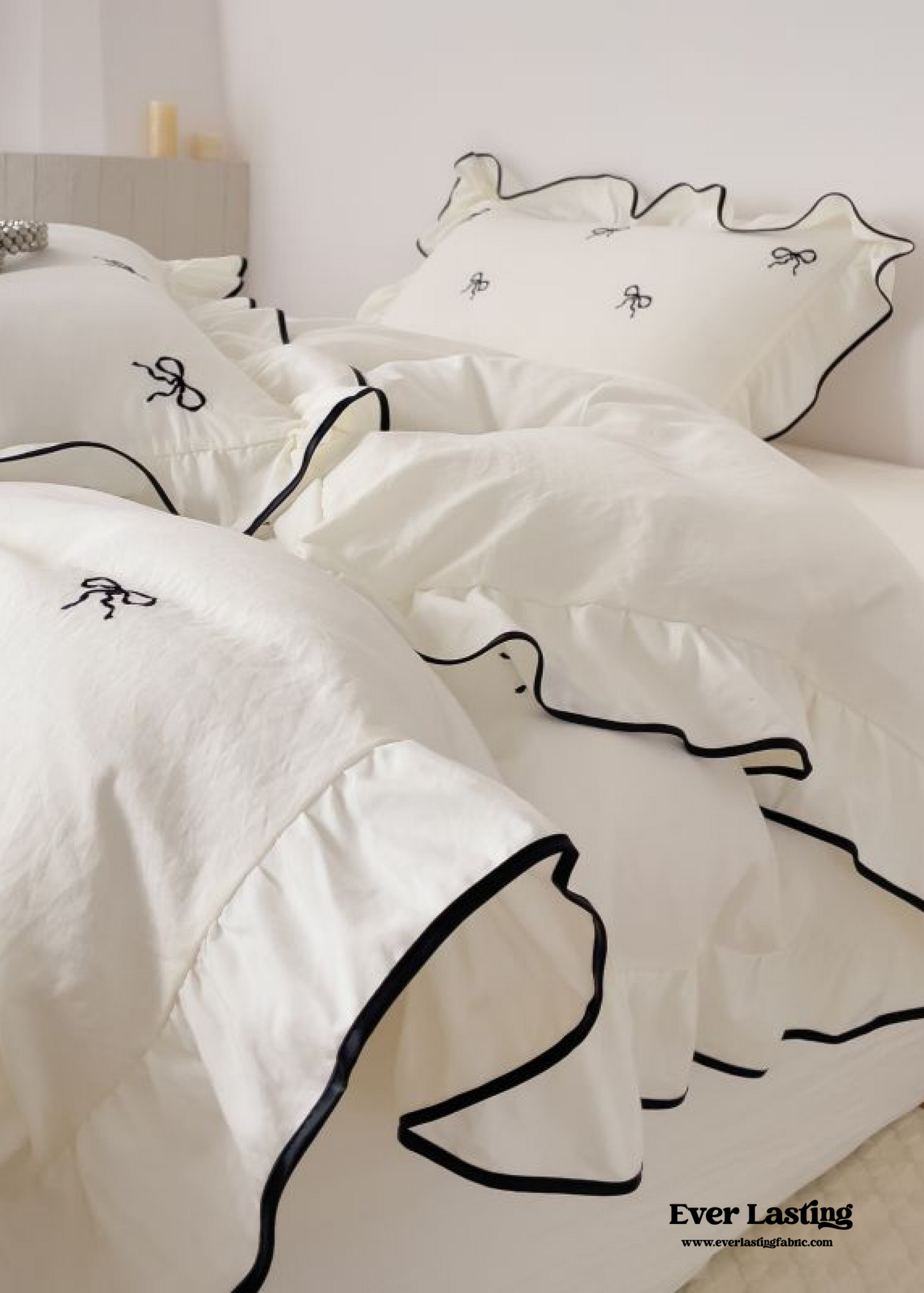 Dreamy Embroidered Ruffle Bedding Set / Ribbon