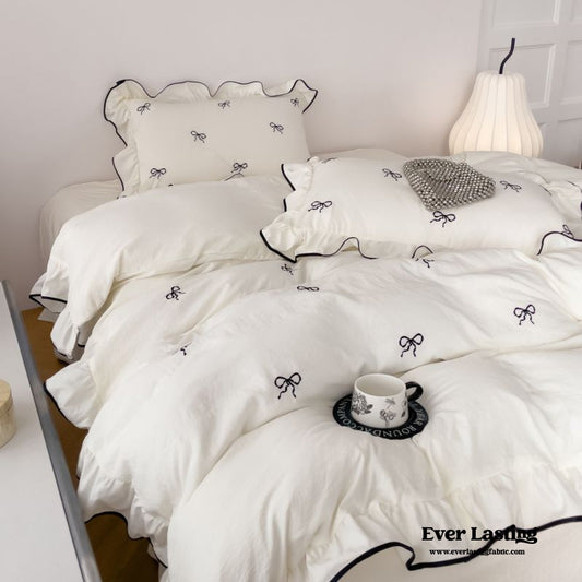 Dreamy Embroidered Ruffle Bedding Set / Ribbon