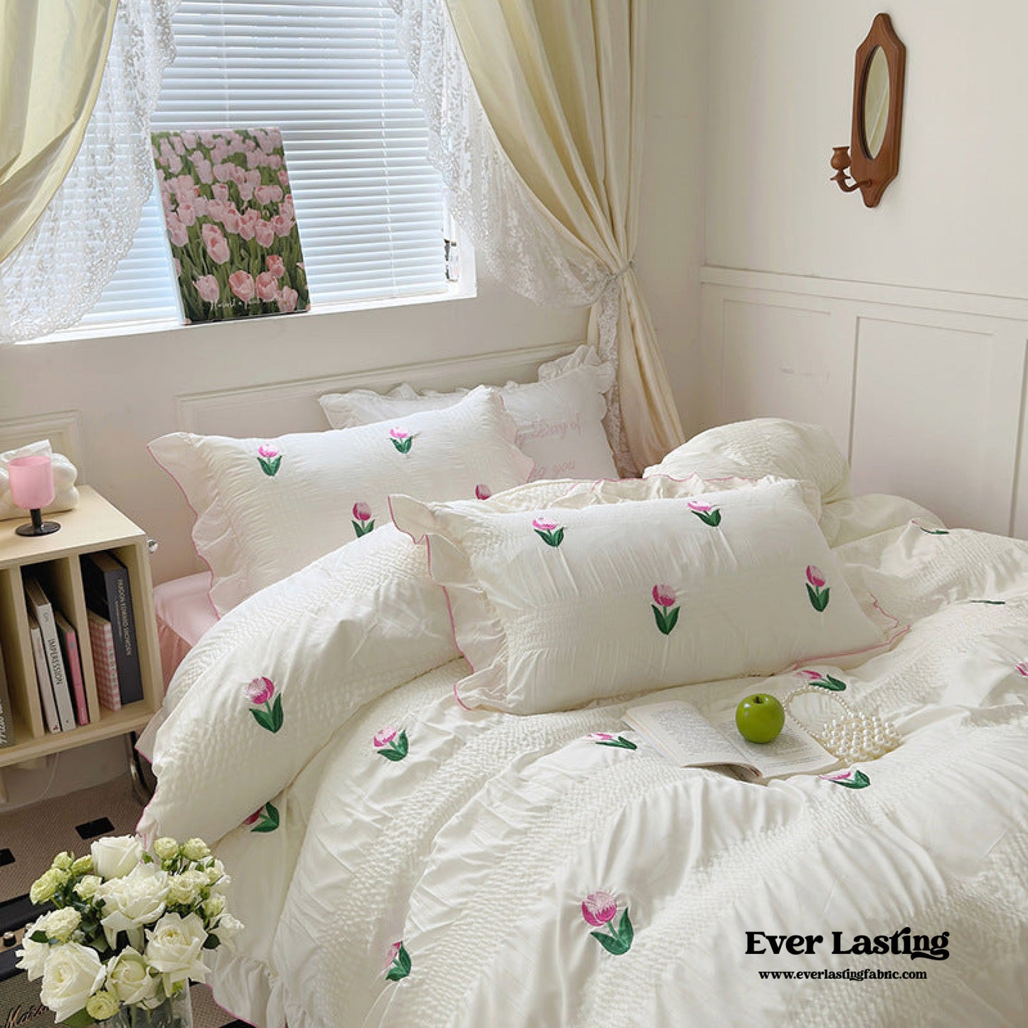 Dreamy Embroidered Ruffle Bedding Set / Ribbon