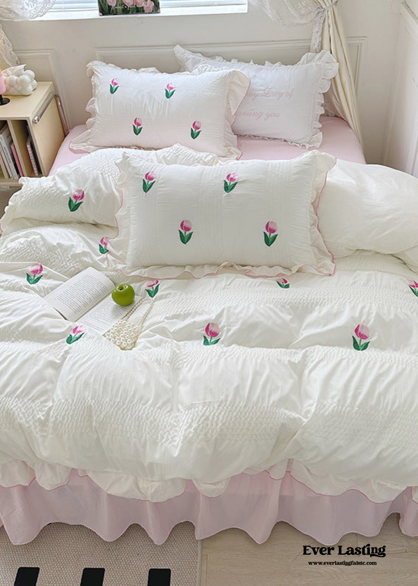 Dreamy Embroidered Ruffle Bedding Set / Ribbon
