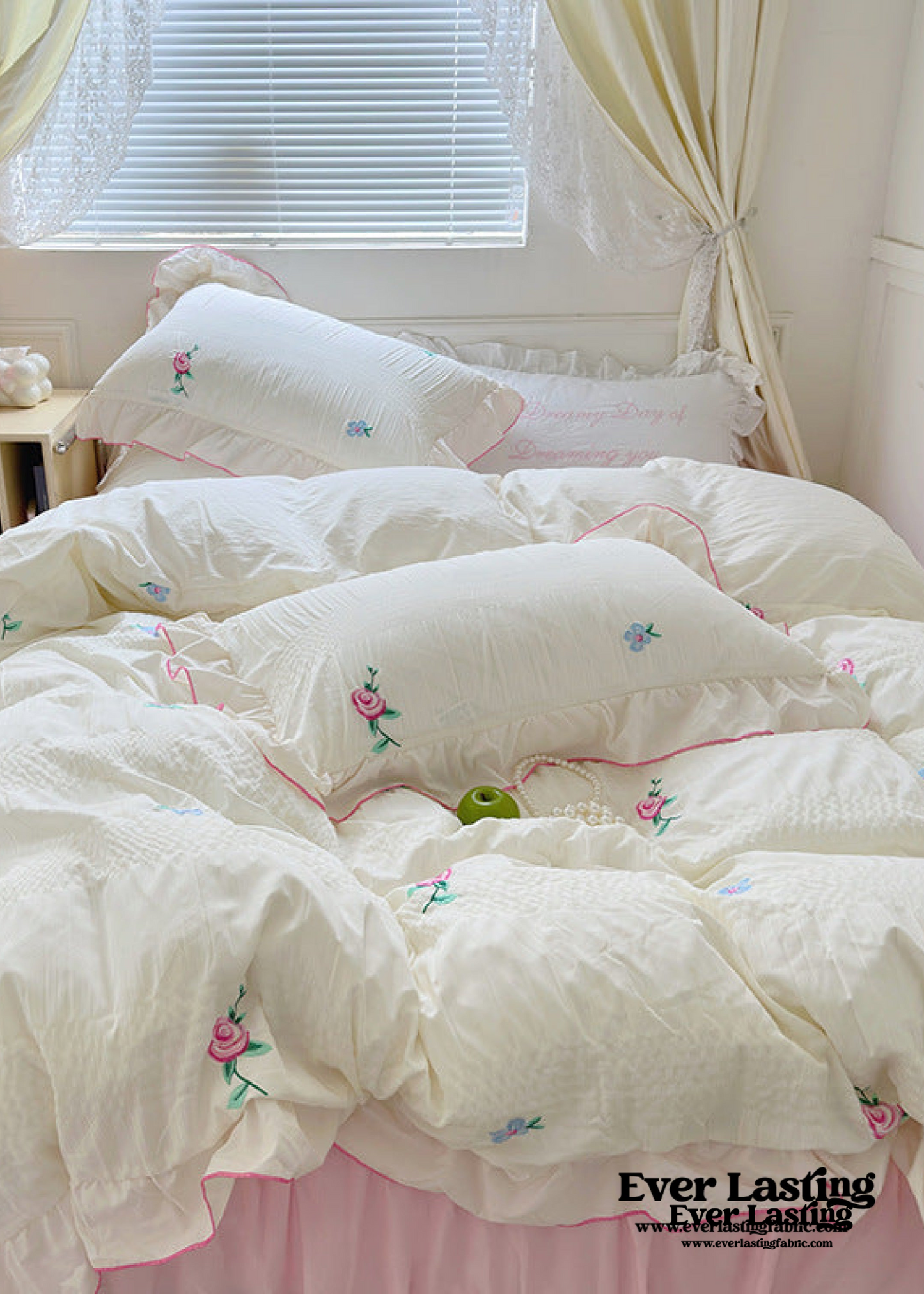 Dreamy Embroidered Ruffle Bedding Set / Ribbon