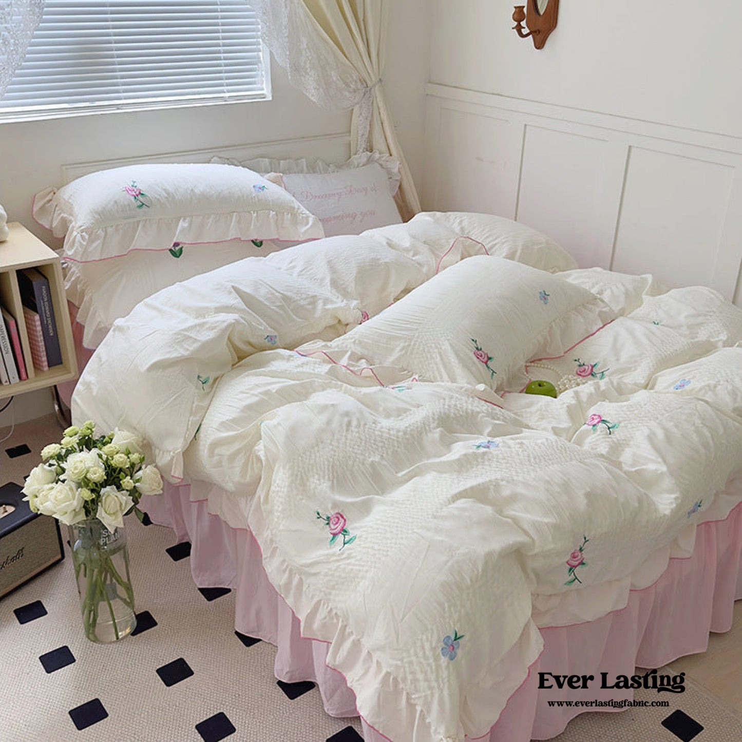 Dreamy Embroidered Ruffle Bedding Set / Ribbon