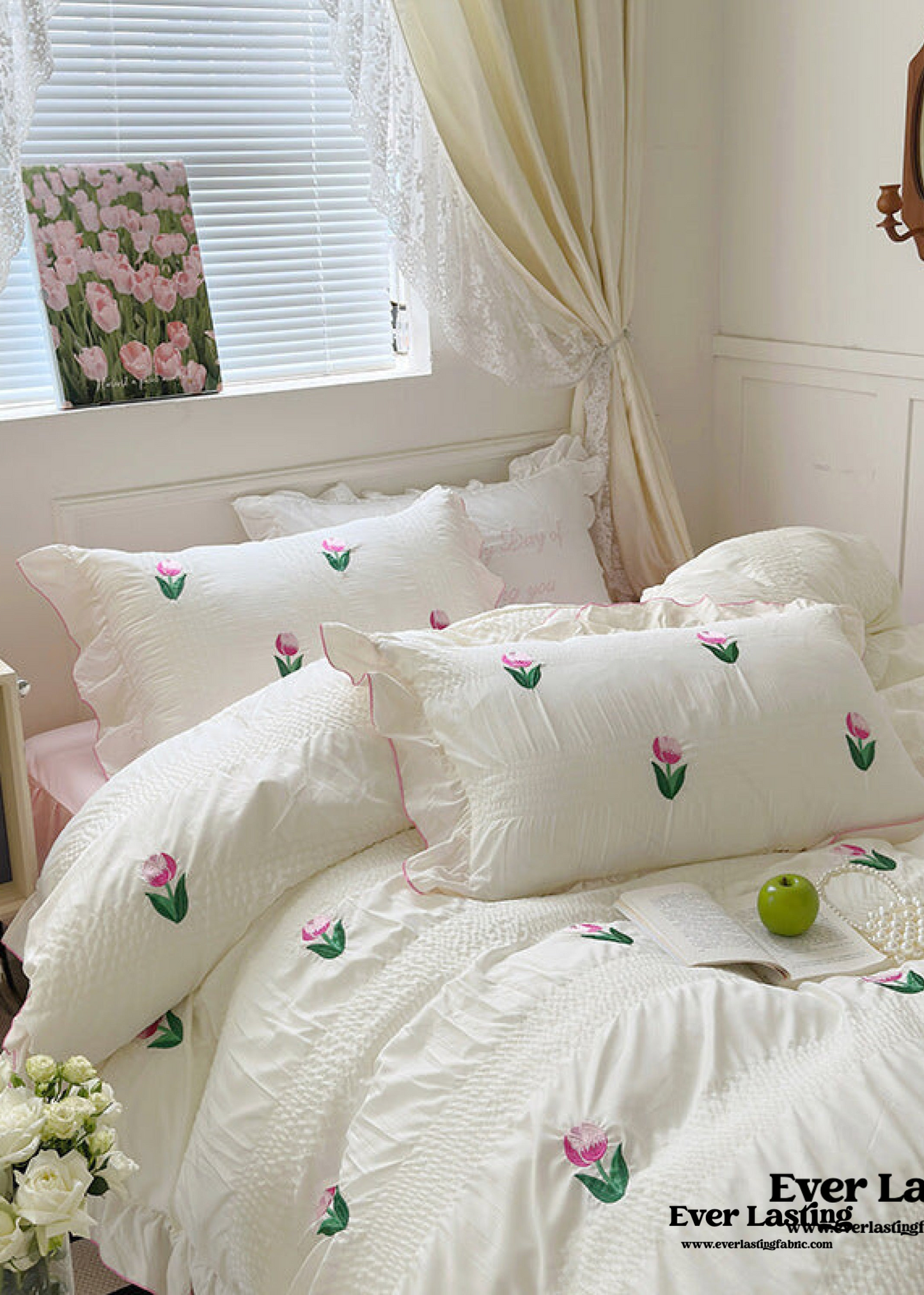 Dreamy Embroidered Ruffle Bedding Set / Ribbon