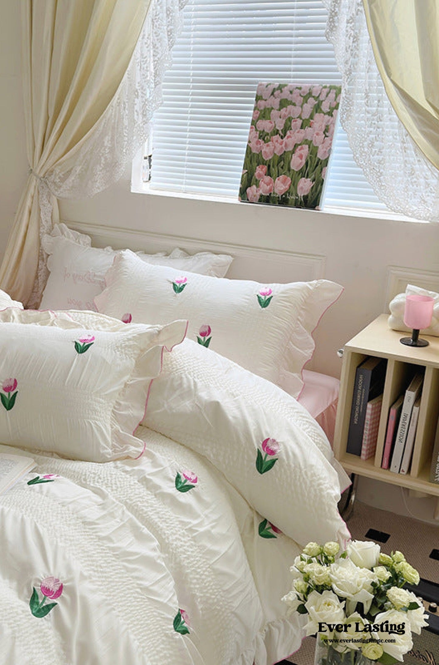 Dreamy Embroidered Ruffle Bedding Set / Ribbon