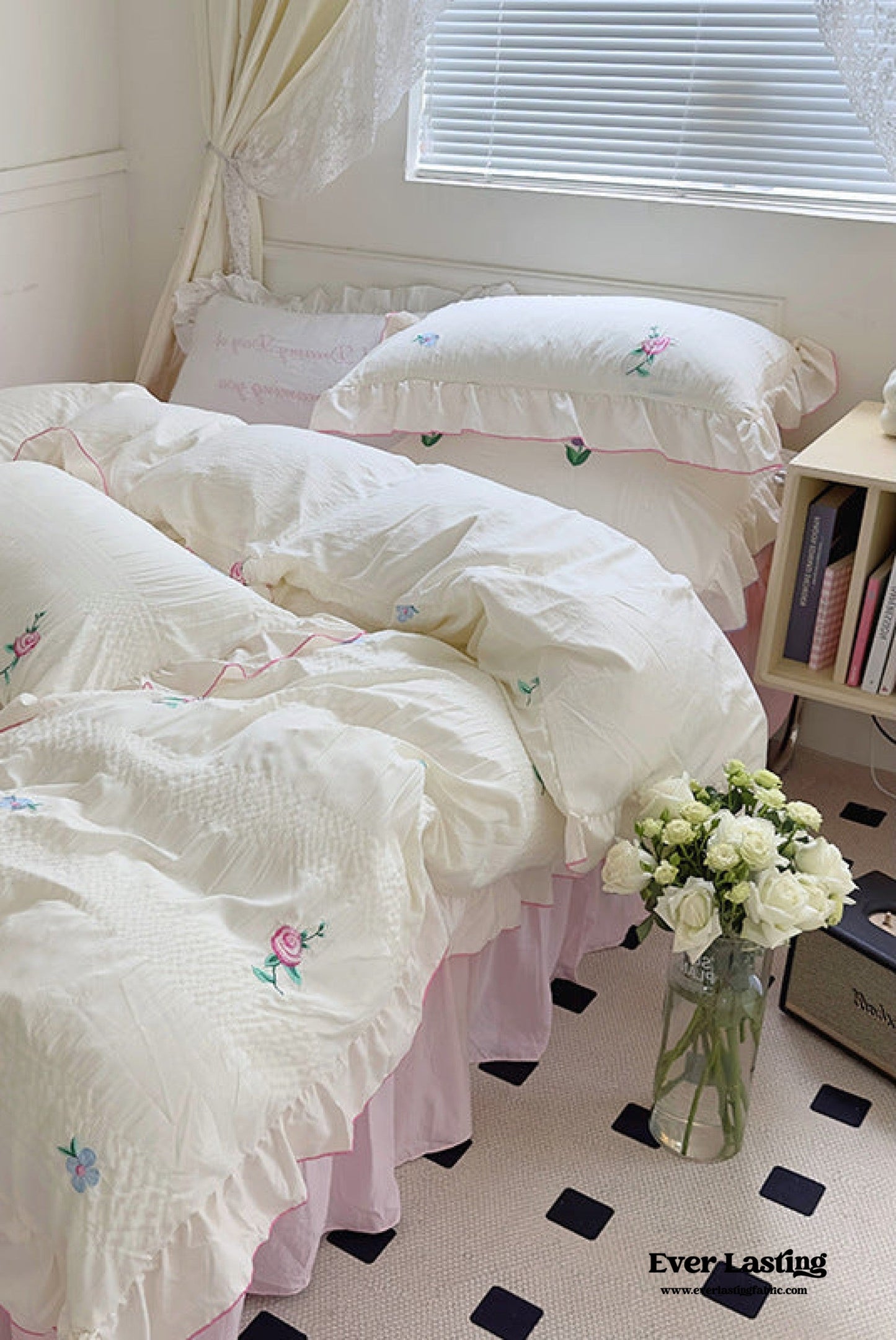 Dreamy Embroidered Ruffle Bedding Set / Ribbon
