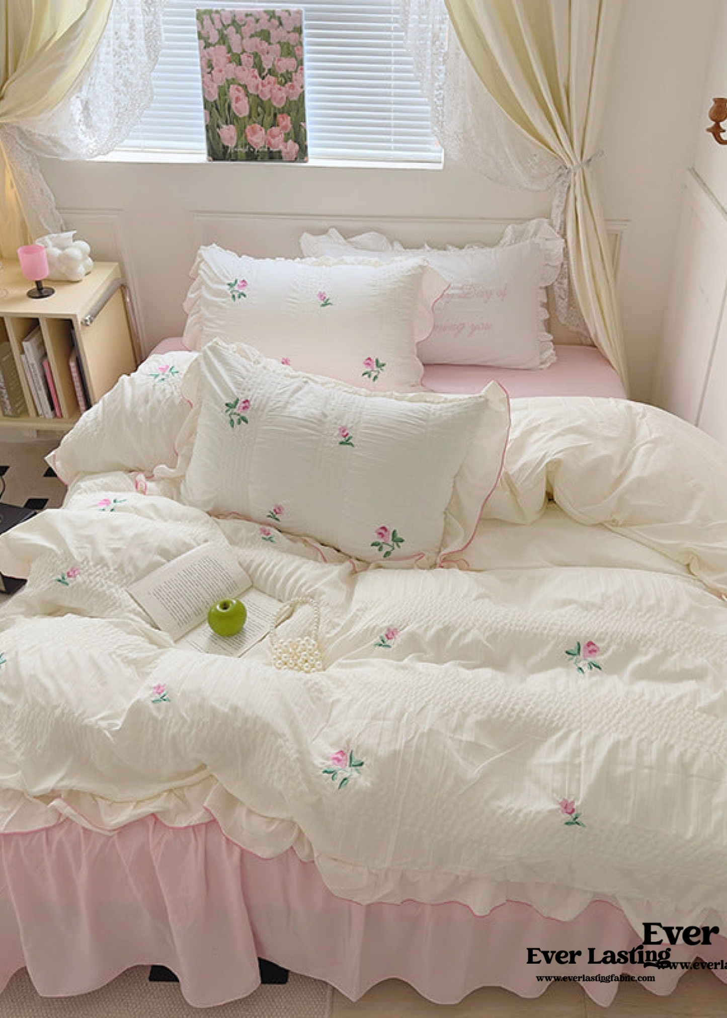 Dreamy Embroidered Ruffle Bedding Set / Ribbon