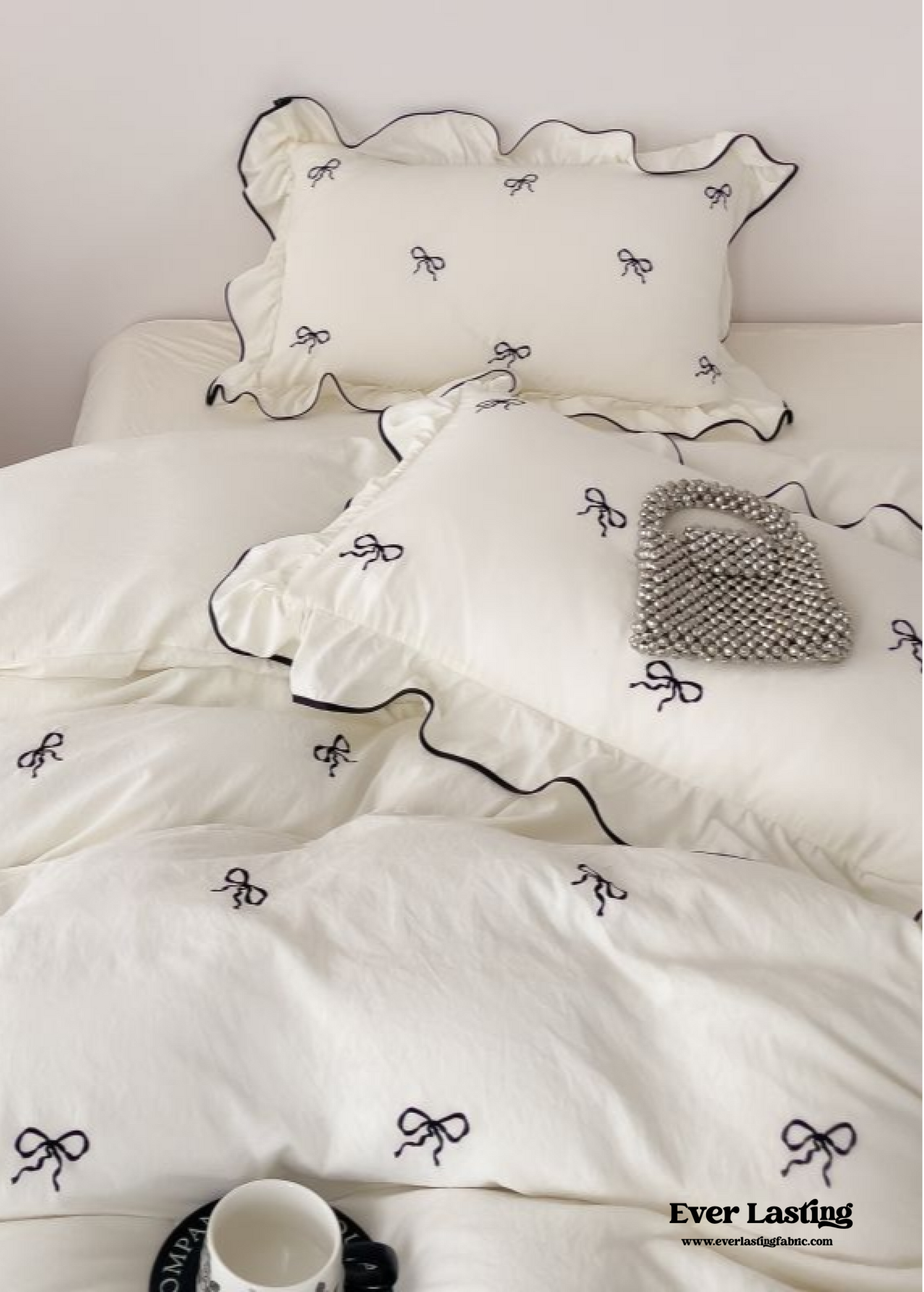Dreamy Embroidered Ruffle Bedding Set / Ribbon